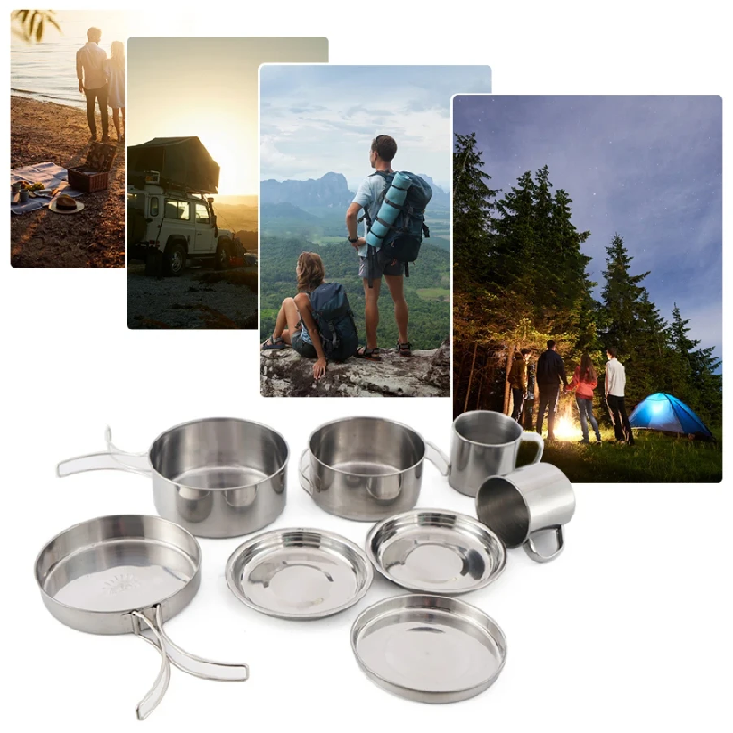 8pcs/Set Camping Cookware Mess - Paella Pan Steel incelemesi ve fiyatı