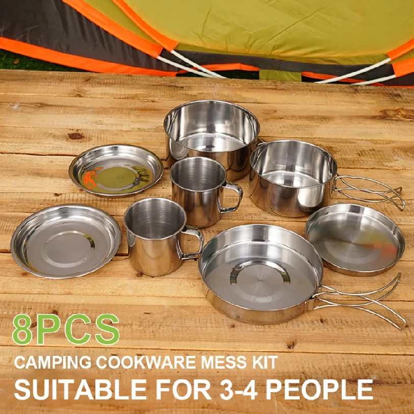 8pcs/Set Camping Cookware Mess - Paella Pan Steel incelemesi ve fiyatı