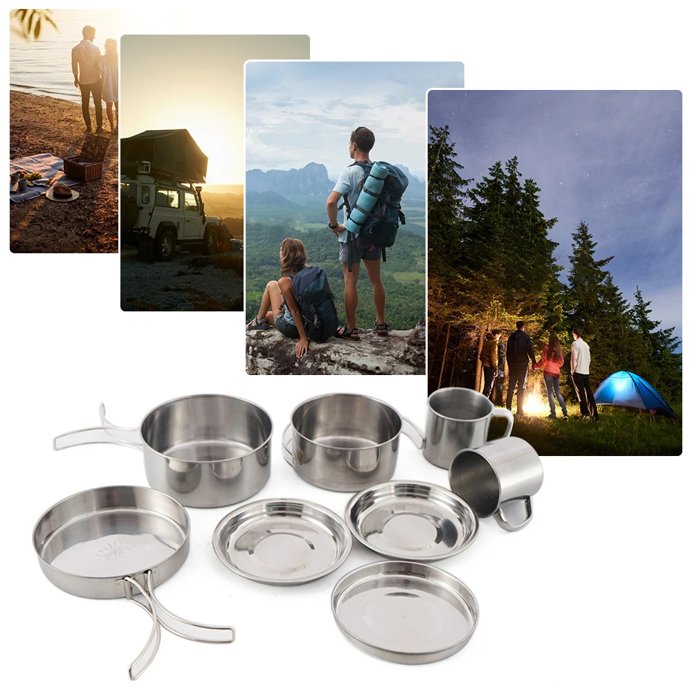 8pcs/Set Camping Cookware Mess - Paella Pan Steel incelemesi ve fiyatı